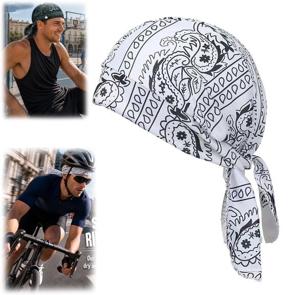 Head Bandana,Cooling Skull Cap, Breathable Sweat Wicking Head Bandana for Men Women, Paisley Cycling Running Cap(White)
