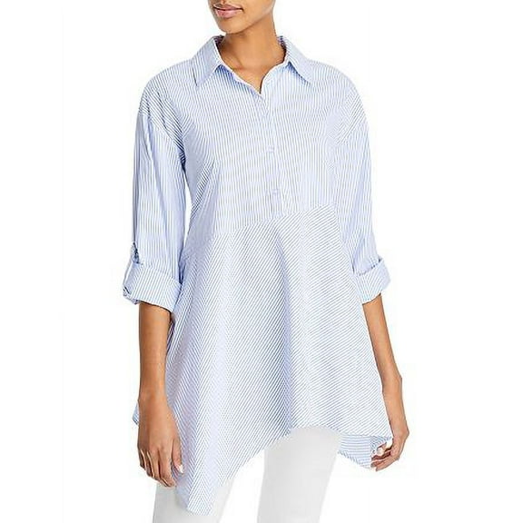 Cupio Womens Striped Asymmetrical Hem Tunic Top