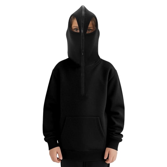 QUOTAY Boys Hoodies Sweatshirts for Kids Solid Color Zip Up Pullover with Pocket Long Sleeve Casual Outerwear for School and Activities Boys Zip Up Hoodie Black,3-4 Years