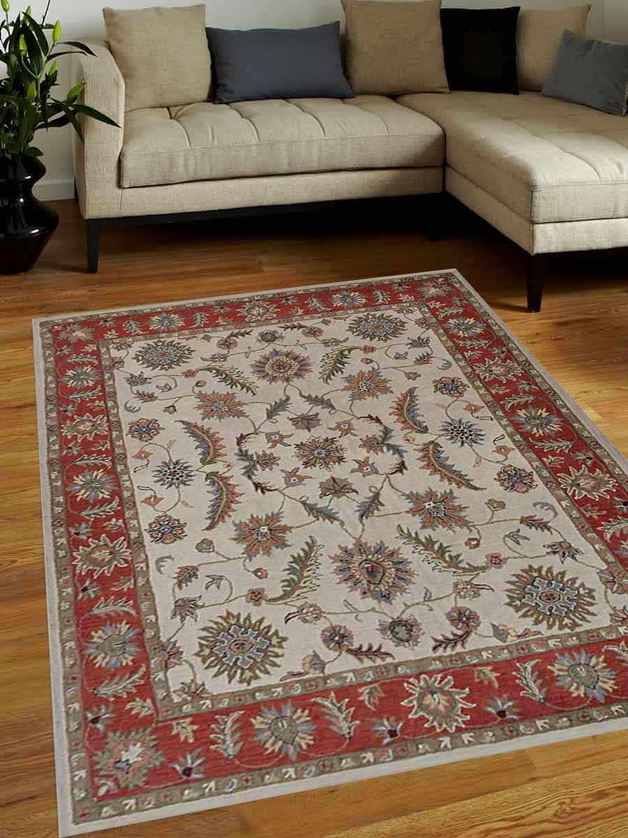 Rugsotic Carpets Hand Tufted Wool 8'x10' Area Rug Oriental Cream Red