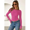 thumbnail image 4 of PRETTYGARDEN Women Summer Long Sleeve Shirts Ribbed Knit Crewneck Fitted Basic Tee Going Out Tops Casual Workout Outfits, 4 of 10