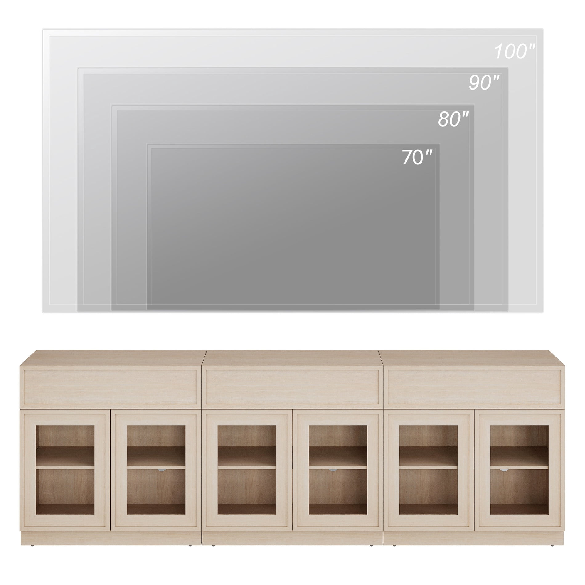WAMPAT Modern TV Stand for TVs Up to 40", Wooden Entertainment Center TV Console with 6 Glass Doors and Drawers, Media Console Cabinet with Adjustable Shelf for Living Room, Bedroom, Beige