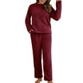 thumbnail image 3 of BLOCLOALO 2 Piece Lounge Set Pullover Crewneck Sweater Women's Trousers of Pure Color Long Sleeve Winter Plush Sweater Knitting Set Long Sleeve Tops Leisure Wear Sets Casual Sets for Women Wine M, 3 of 8