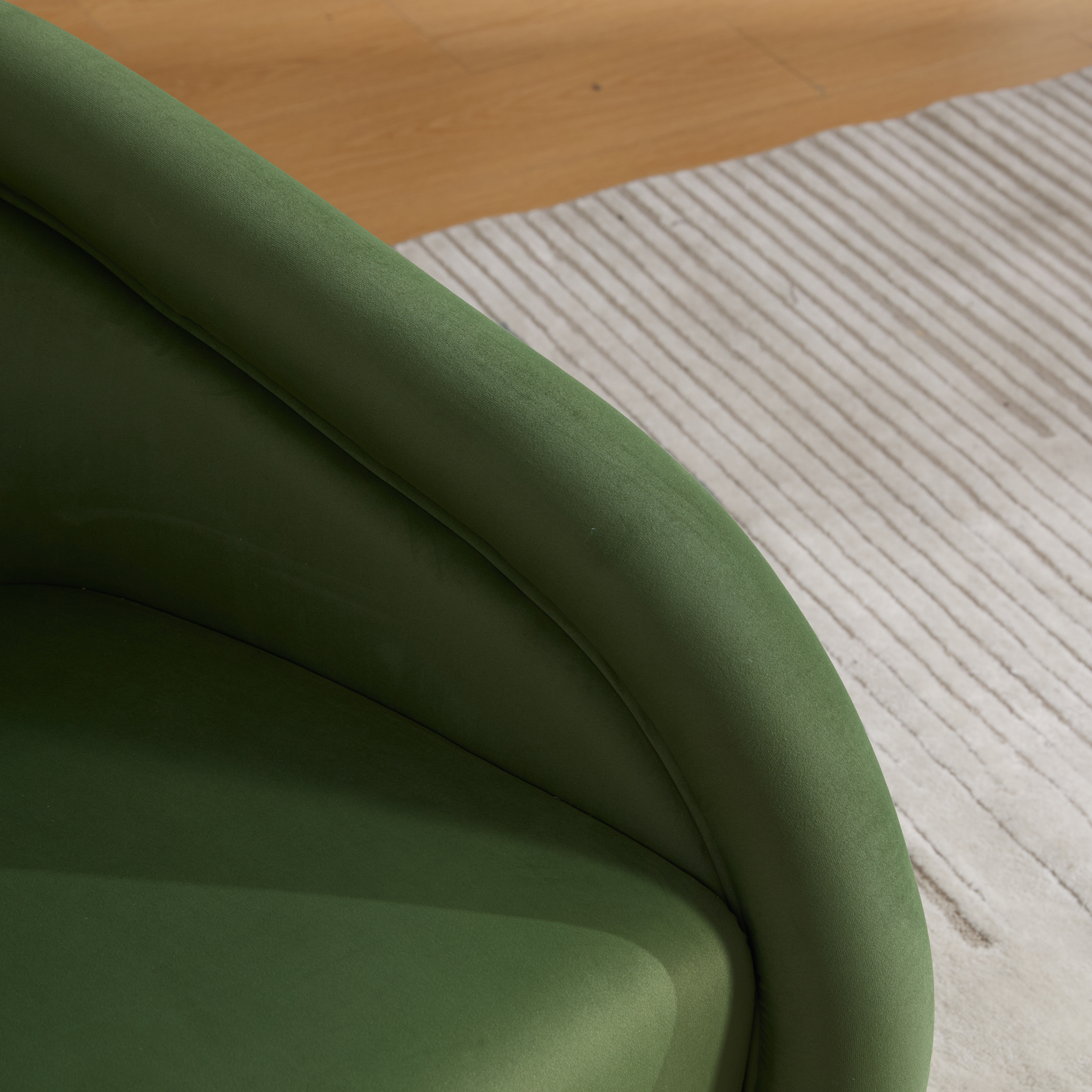 Lunale Swivel Accent Barrel Chair with Plush Pillow, 360 Degree Modern Pumpkin-Shaped Armchair for Living Room, Green Velvet