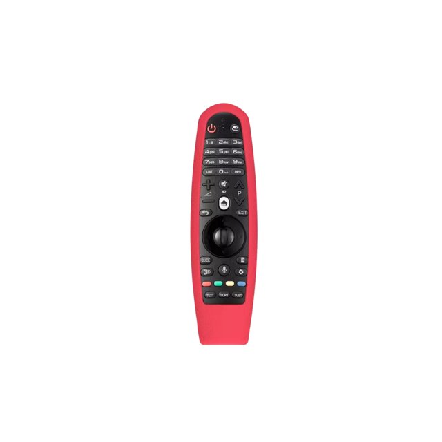 funda para control lg magic an-mr600 an-mr650 an-mr18ba an-mr19ba funda multicolor (visible rojo) para mando a distancia LG Magic, vista frontal centrada de un control con funda que cubre laterales y parte trasera, botones negros y rueda de navegación expuestos; diseñada para proteger el control en uso diario y también adecuada para organizar mandos de repuesto.