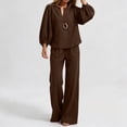 thumbnail image 5 of MLCDZ Elegant Cotton Linen 2 Piece Outfits for Women Long Puff Sleeve V Neck Blouse with Straight Leg Pants Business Casual Sets with Pockets, 5 of 7
