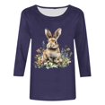 thumbnail image 4 of Xuyuer Ladies' Easter Print Round Neck Three Quarter Sleeve 3/4 Sleeve T-shirt Loose Tops Casual Loose Fit Crewneck T Shirts Tunic Tops, 4 of 5