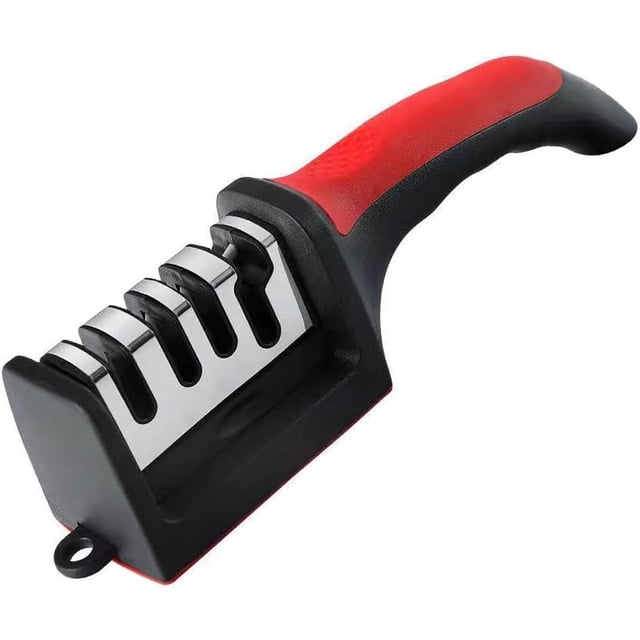 Afilador de cuchillos de bolsillo, actualización del afilador de cuchillos rojo con 4 ranuras para cuchillas, herramienta esencial para cocina y fruterías