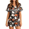 thumbnail image 2 of Halloween Pajamas for Women Set 2 Piece Silk Satin Summer Pajama Sets Halloween Cute Pjs Lounge Matching Button Shirt with Shorts, 2 of 6
