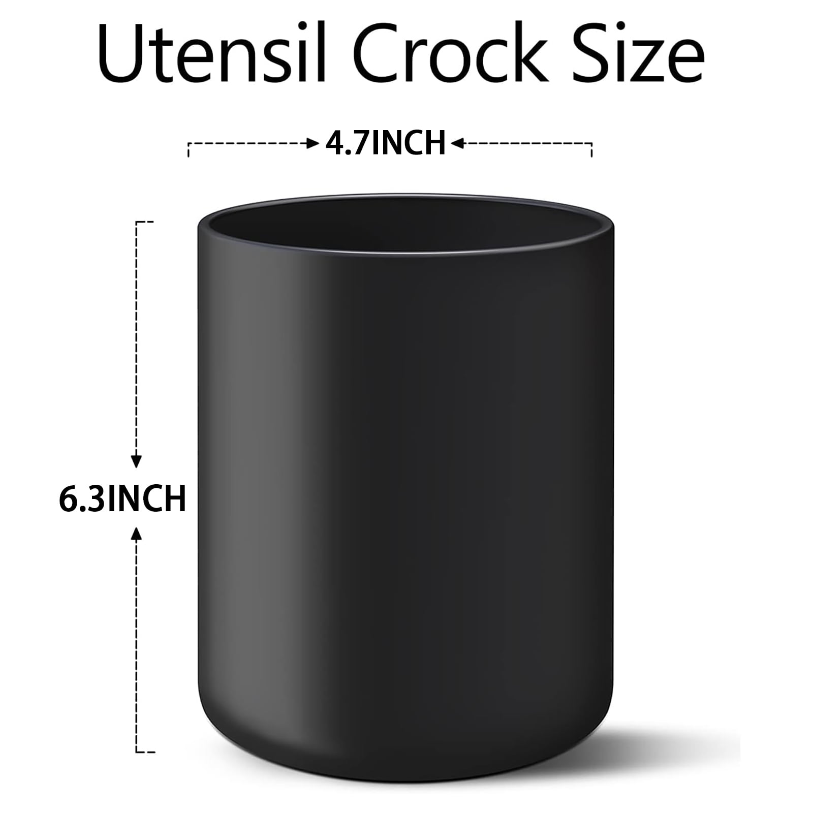 Kitchen Utensil Holder for Countertop, Large 6.3 Matte Ceramic Cooking Utensil Crock for Counter Easy to Clean, Modern Spatula Holder for Farmhouse Décor 6.3×4.7 INCH (Black )