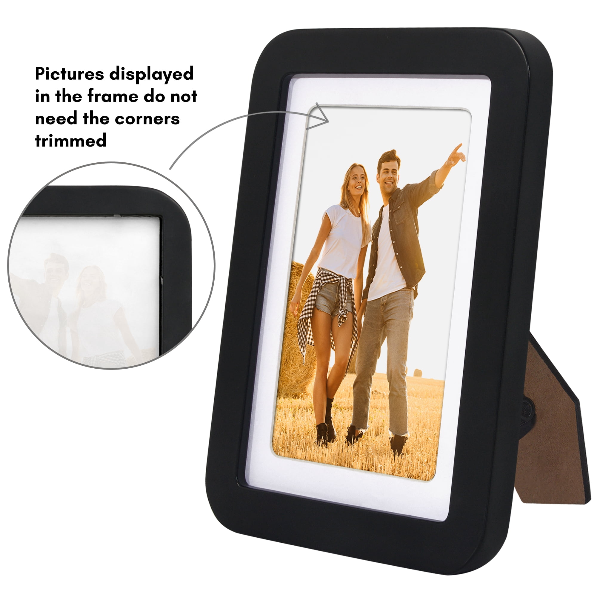 Americanflat 5x7 Picture Frame with Shatter-Resistant Glass with 4x6 Mat Round Corner Molding Mod - Black
