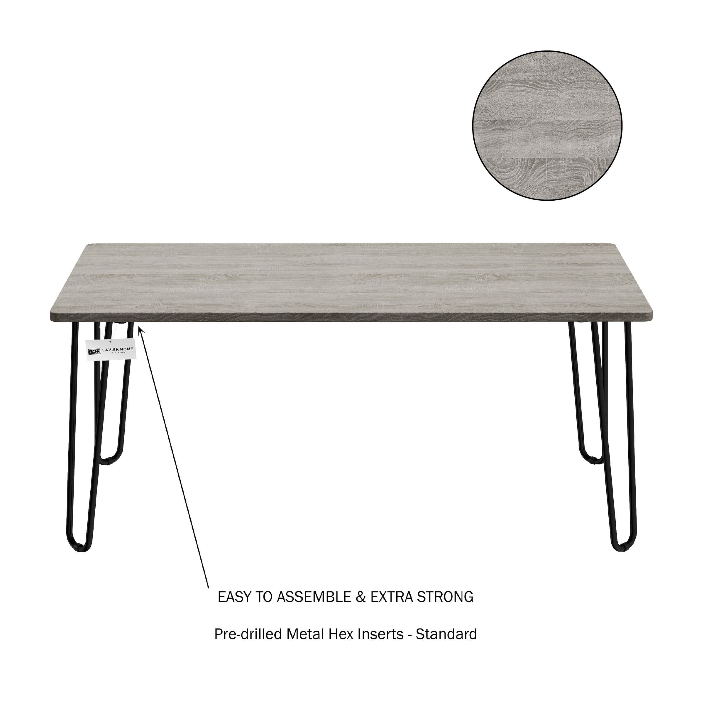 Lavish Home Coffee Table with Hairpin Legs, Modern Industrial Style Home Décor, Woodgrain-Look and Steel Accent Living Room Furniture, Gray