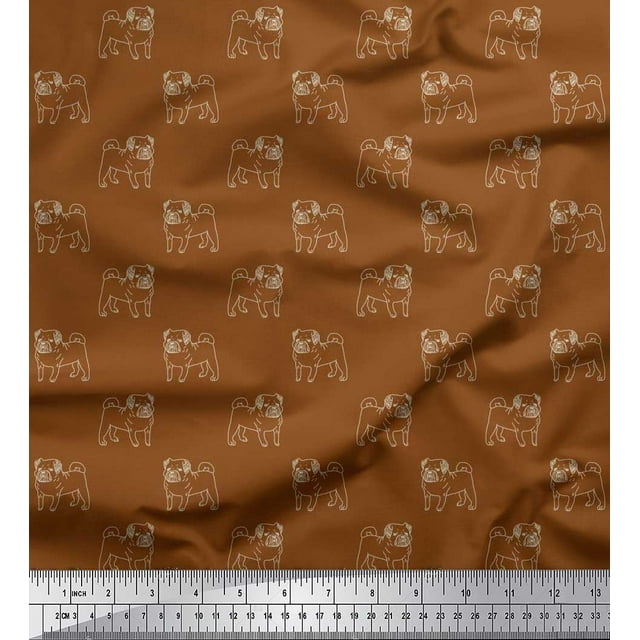 Soimoi Polyester Crepe Fabric Pug Dog Print Fabric by The Yard 52 Inch Wide