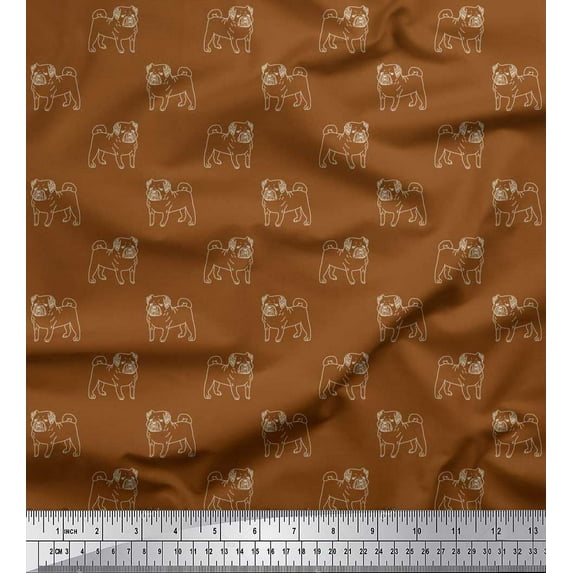 Soimoi Crepe Silk Fabric Pug Dog Print Fabric by Yard 42 Inch Wide