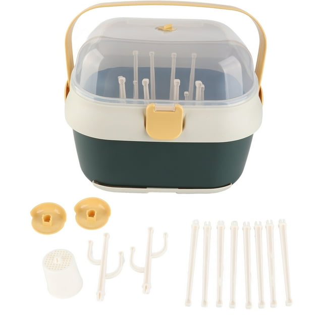 Caja de almacenamiento para biberones compacta, resistente al polvo, con drenaje, de plástico grueso, para el hogar, nueva, verde
