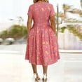 thumbnail image 4 of Ayolanni Floral Sundresses for Women Short Sleeve V-Neck Boho Midi A-Line Dress Vacation Fitted Waist Beach Going Out Twist Sundress with Pockets Pink XXXXL, 4 of 5