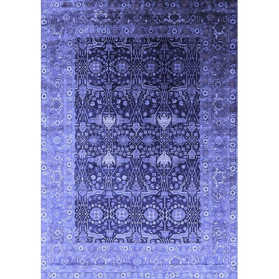 Ahgly Company Machine Washable Indoor Rectangle Oriental Blue Industrial Area Rugs, 5' x 8'