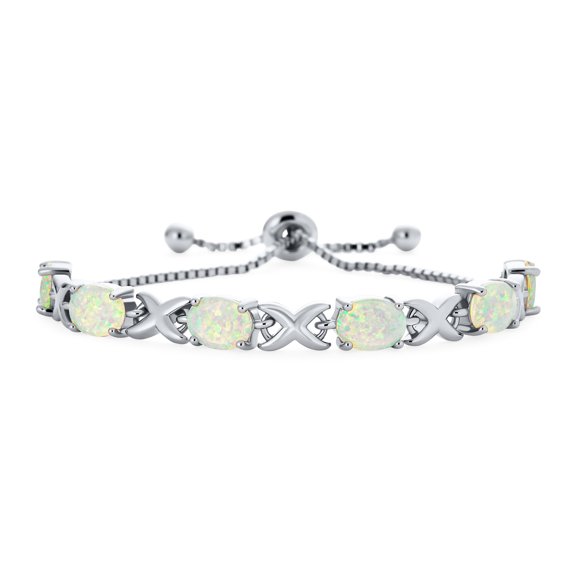 Bling Jewelry Womens Gemstone Iridescent Opal Tennis Bracelet Rose Gold Sterling Silver 7" Adjustable