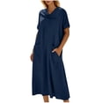 thumbnail image 5 of yillto Women's Dress Short Sleeve Crew Neck Summer Causal Beach Flowy Long Sundress with Pockets, 5 of 7