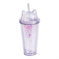 thumbnail image 2 of Visland Cartoon Double Cup, Glitter Cat Water Bottle Reuseable Plastic Cup with Dome Lid and Straw, 2 of 8