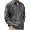 thumbnail image 2 of Qwertyu Mens Corduroy Shirt Men's Corduroy Button Down Urban Tops Casual Long Sleeve Shirts Classic Loose Solid Lapel Jacket Dark Gray 2XL, 2 of 7