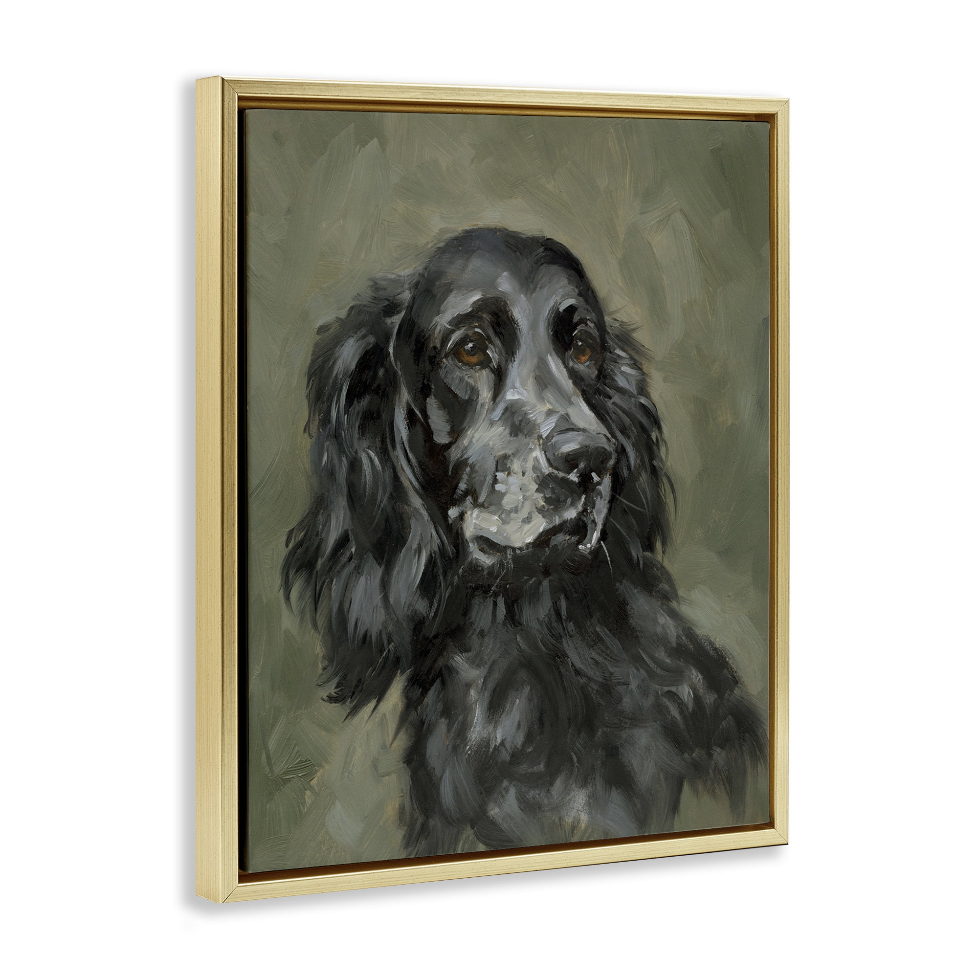 Stupell Industries Black Cocker Spaniel Animals & Insects Painting Gold Floater Framed Canvas Art Print Wall Art, 17 x 21