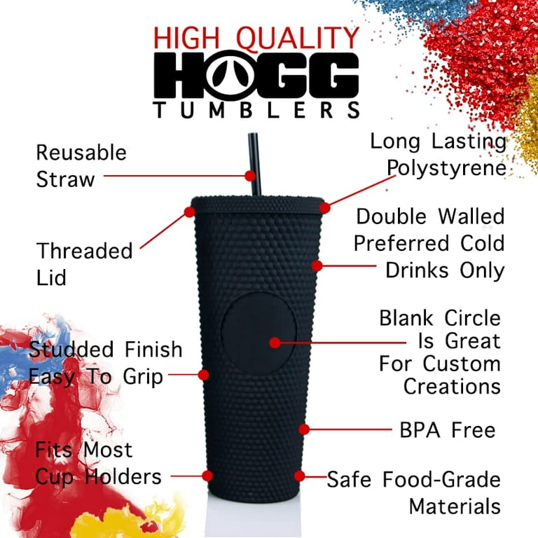 Hogg 24oz Studded Tumbler with lid and straw, DIY, Customizable with Bling  or Glitter, Reusable Textured Venti Cup, Double Wall Insulated (24oz with  circle, Black) 