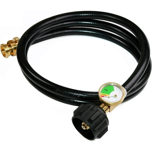 5 FT Propane Hose Adapter with Propane Tank Gauge for Weber Q1200, 1000 Propane Grill, 1 lb to 20 lb Propane Converter Hose for Propane Stove, Tabletop Grill and More 1lb Portable Appliance
