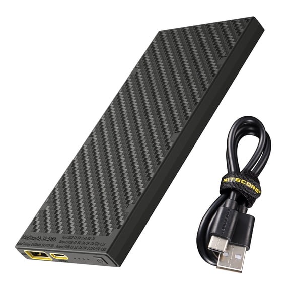 Nitecore NB10000 Gen II (Gen 2) Ultra-Slim Power Bank, 10000mAh QC Quick-Charge USB and USB-C Dual Outputs with Cables for Phones, Flashlights and Headlamps, Dual Cable Bundle
