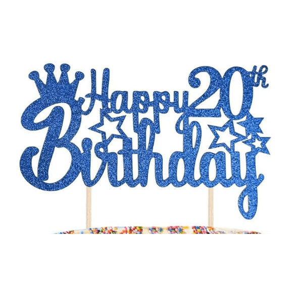 MRLESS Happy 20th Birthday Cake Topper Glittering Style Cake Decorations Birthday Inserts 20th Party Decoration Boys Cupcake Inserting Decoration