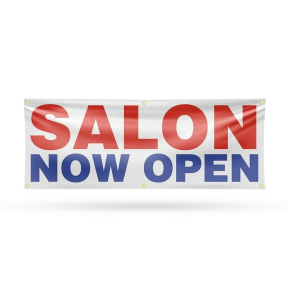 Salon Now Open Banner Sign 24 Inch x 72 Inch | 13 oz Vinyl with Metal Grommets | Heavy-Duty Single-Sided Outdoor Durable Printed High-Quality Weatherproof | Made in the USA