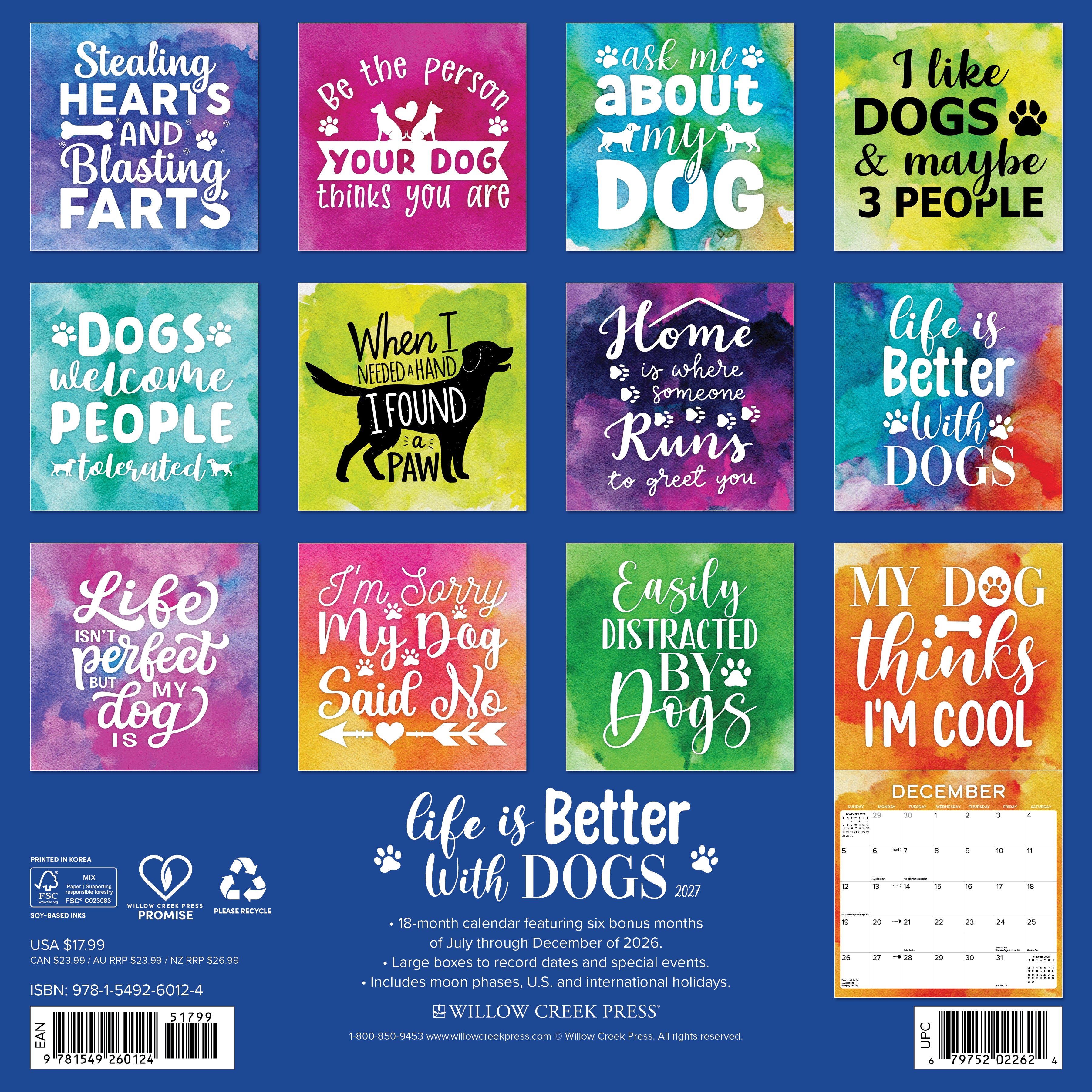 Willow Creek Press, Life is Better With Dogs 2027 Wall Calendar