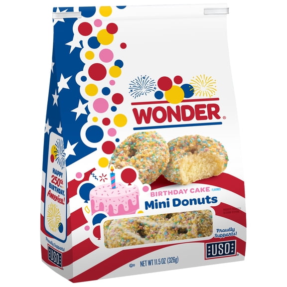 Wonder Birthday Cake Flavored Mini Donuts, Shareable Donuts, 11.5 oz Bag