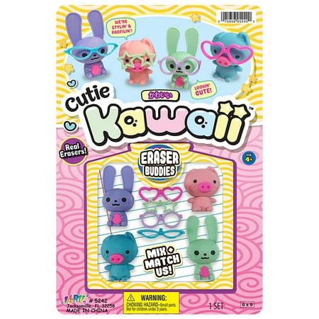Ja-Ru Kawaii Cutie Eraser Buddies Playset, 1 Piece Set Plastic, All Ages Novelty Toy