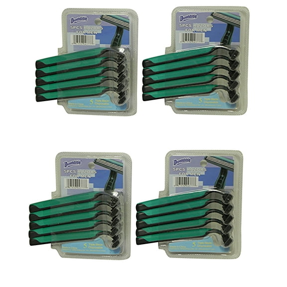 4 Packs of 5 Triple Blade Disposable Razors for Men 20 Total Razors Promotional Quality