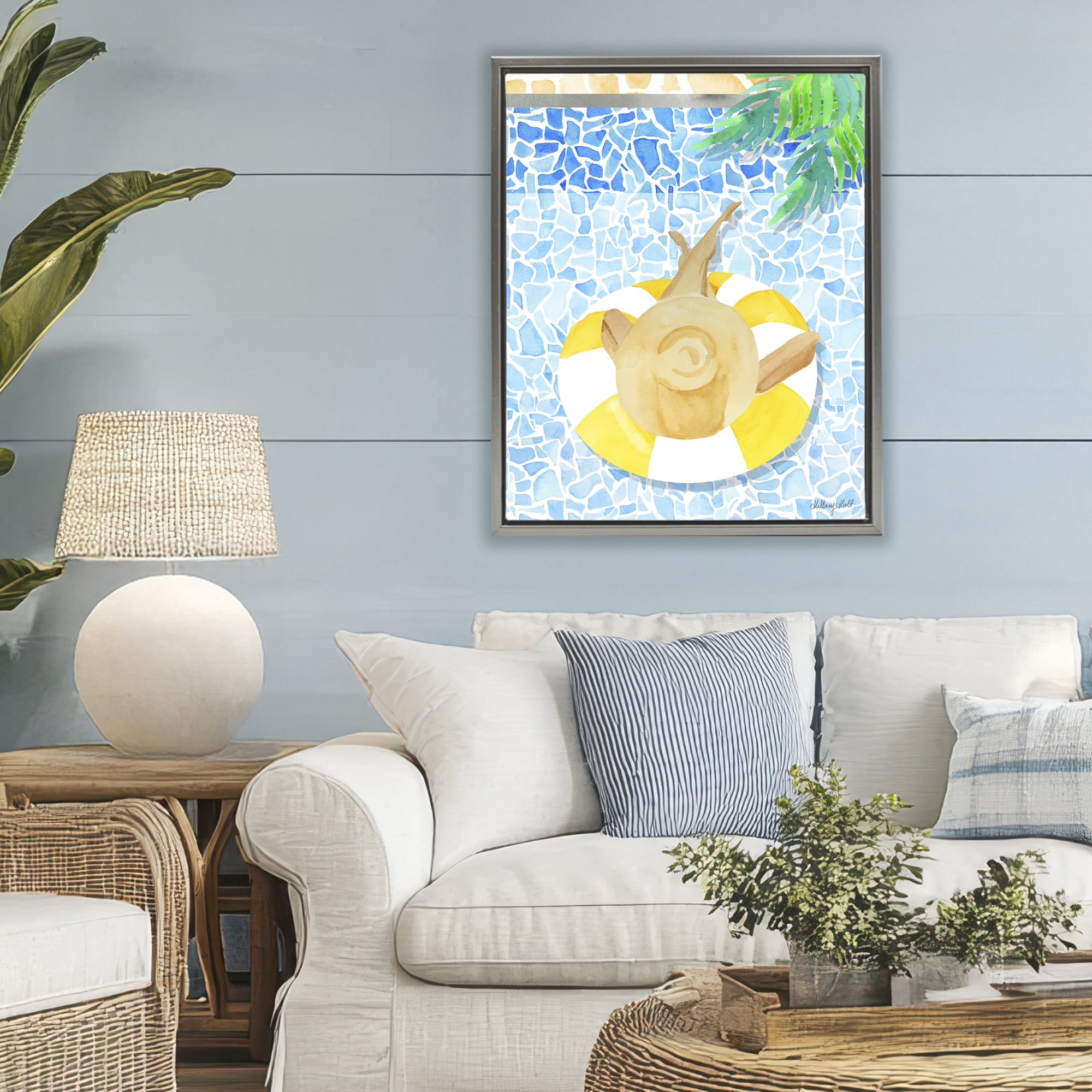 Stupell Industries Summer Poolside Drift Gray Framed Floater Canvas Wall Art, design by Hillary Holt