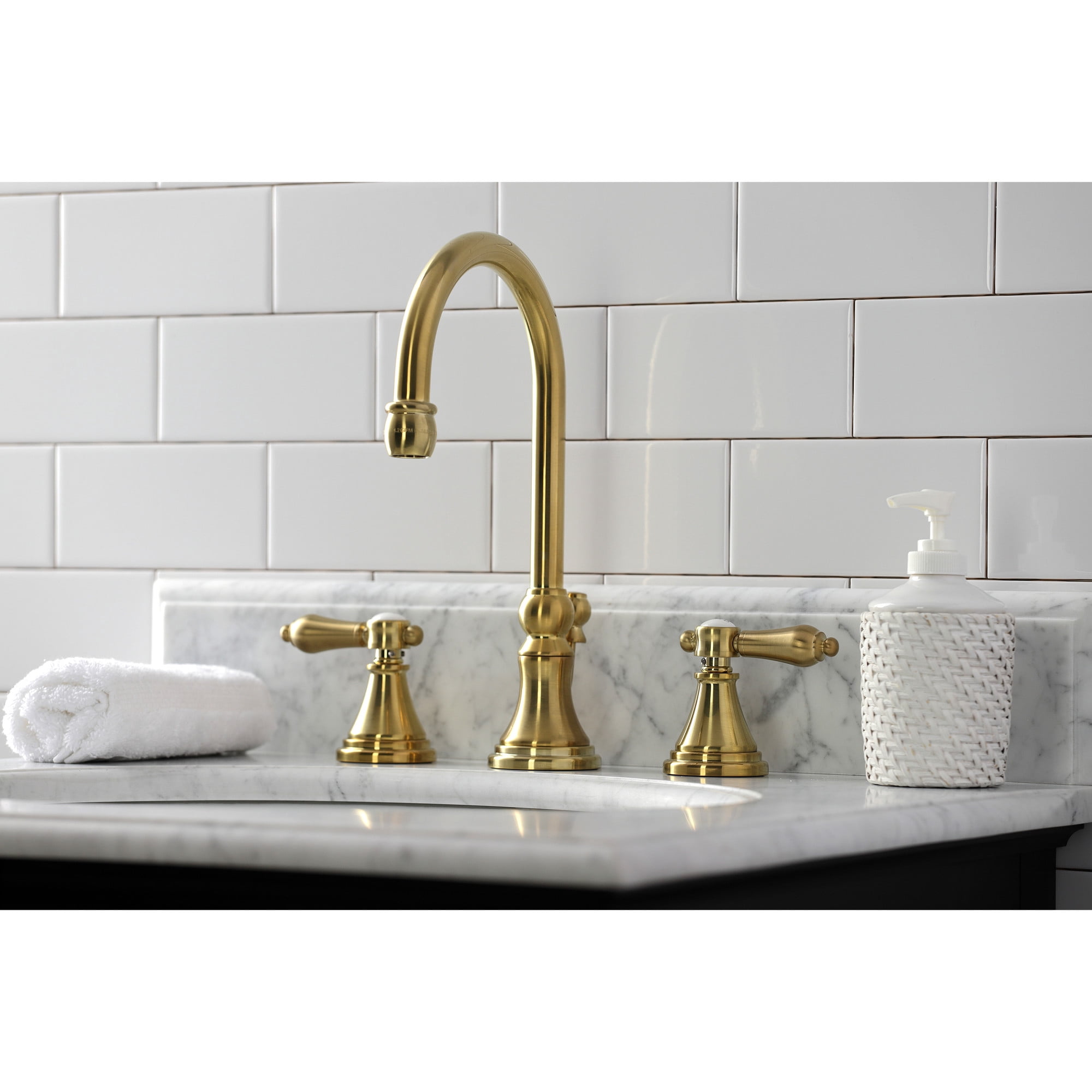 Kingston Brass KS2987BAL Heirloom Widespread Bathroom Faucet with Brass Pop-Up, Brushed Brass
