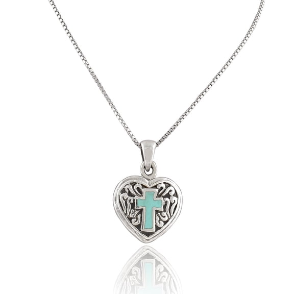 SilverCloseOut 925 Silver Blue Enamel Celtic Cross Heart Charm Necklace
