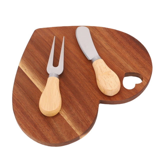 Juego De Cortador De Tenedor Y Tabla De Queso Con Forma De Corazón, Plato De Madera Para Charcutería, Tabla De Pan Con Orificio Para Colgar Para Cocina