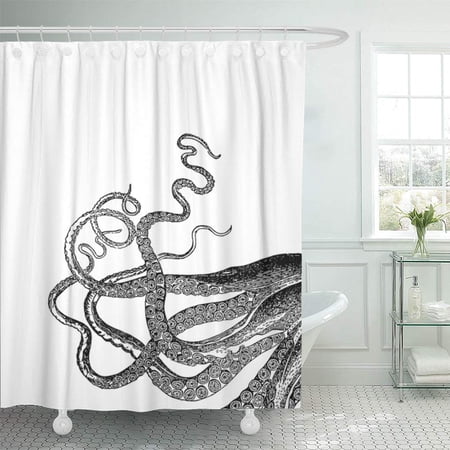 Yusdecor Black Octopus Tentacles White Vintage Sea Ocean Squid Kraken Bathroom Decor Bath Shower Curtain 60x72 Inch Walmart Canada