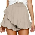 thumbnail image 2 of JINMGG Shorts for Women Clearance $5 Women Shorts Summer Casual Loose Solid High Waist Ruffles Short Beige S, 2 of 9