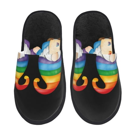 

Fuzoiu Happy Pride Gnome Print Unisex Furry Slippers Plush Indoor Shoes Trendy House Slippers Anti-Skid EVA Sole House Shoes for Home Office and Travel -Medium