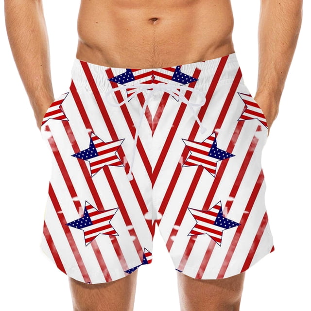 DPTALR Pantalon de Plage à Taille Élastique avec Imprimé Drapeau à Rayures pour Homme