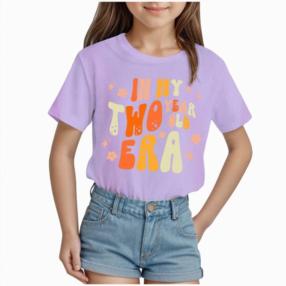Gubotare Tops for Baby Girls Girls' and Toddler Flutter Short Sleeve Summer Graphic T Shirt 2T 3T (Purple,2-3 Years)