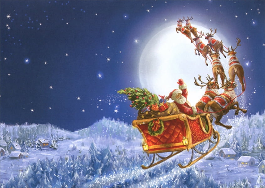 Jigsaw Puzzle Seasonal Christmas Eve Fly By Santa Sleigh Reindeer 300 piece NEW 