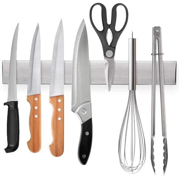 Ninonly Bande Magnétique pour Couteaux de 12 Pouces, Barre de Couteaux de Cuisine Murale en Acier Inoxydable Premium, Support Magnétique Puissant et Peu Encombrant Sans Perçage pour Ustensiles de Cuisine et Outils