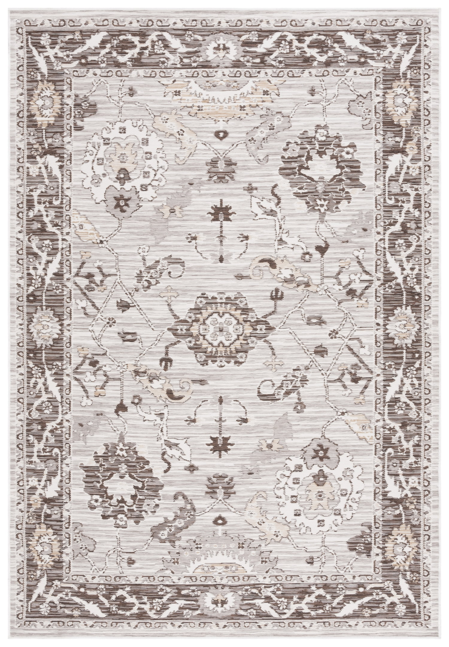 SAFAVIEH Sunrise Joanna Floral Reversible Indoor/Outdoor Area Rug, Grey/Beige Black, 4' x 5'7"
