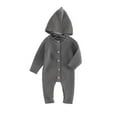 thumbnail image 3 of FYEGRE Wool Knitted Baby Bodysuit with Ribbed Waistband and Hooded Crawling Outfit for Boys and Girls 0-24 Months Grey 12-24 Months, 3 of 9