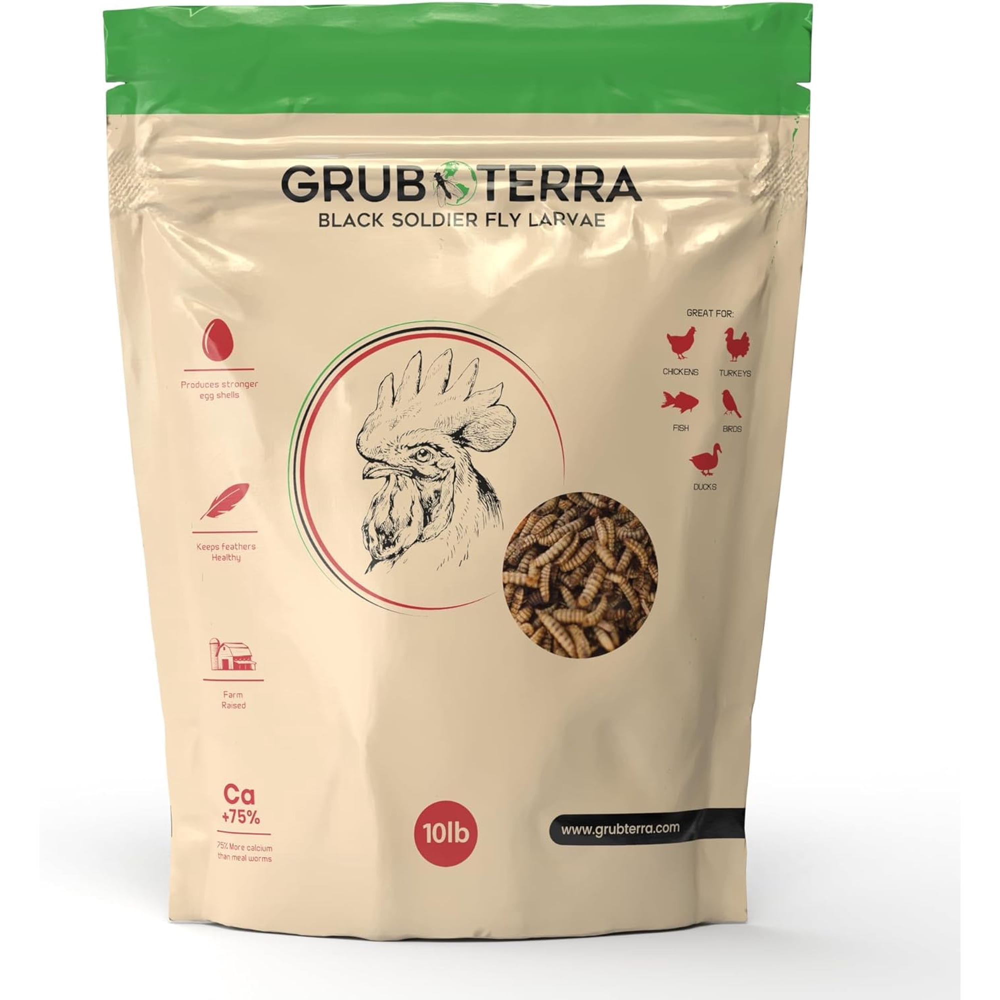 Grub Terra Premium Dried Black Soldier Fly Larvae - High Protein Chicken Feed, Bird Food with 75% High Calcium More Than Mealworms, Vital For Farm Eggs