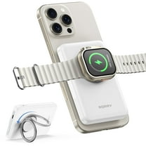 RORRY Magnetic Power Bank for iPhone & Apple Watch, 10000mAh Magsafe Portable Charger with Ring Stand, Fast Wireless Charging, for iPhone 16/15/14/13/12, Apple Watch Ultra/10/9/8/7/6, White